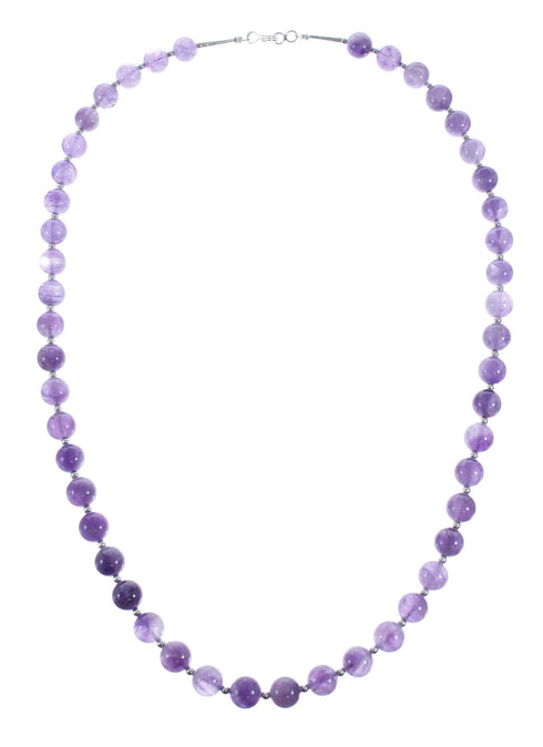 Native American Amethyst Bead Sterling Silver Necklace AX128212